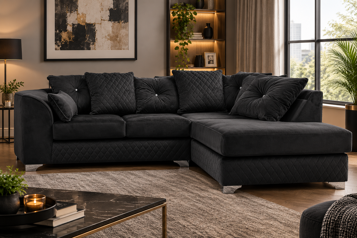 Victoria Modern Plush Velvet 4 Seater Corner Sofa