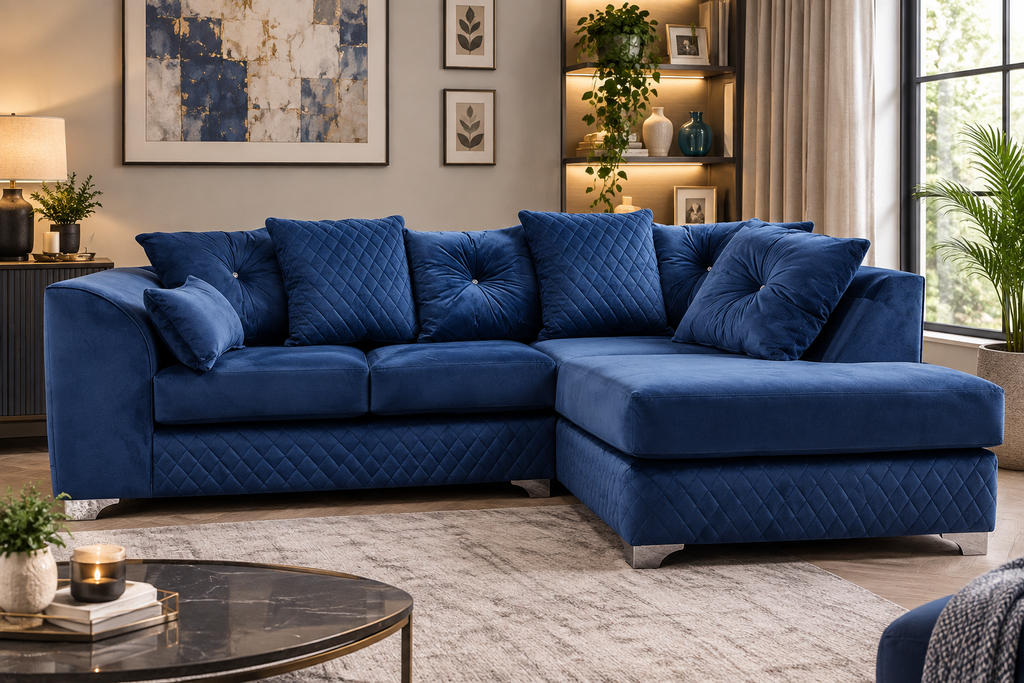 Victoria Modern Plush Velvet 4 Seater Corner Sofa
