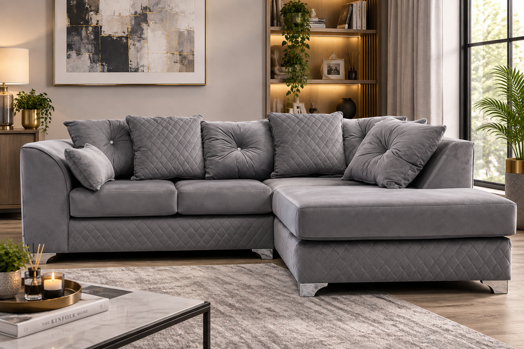 Victoria Modern Plush Velvet 4 Seater Corner Sofa