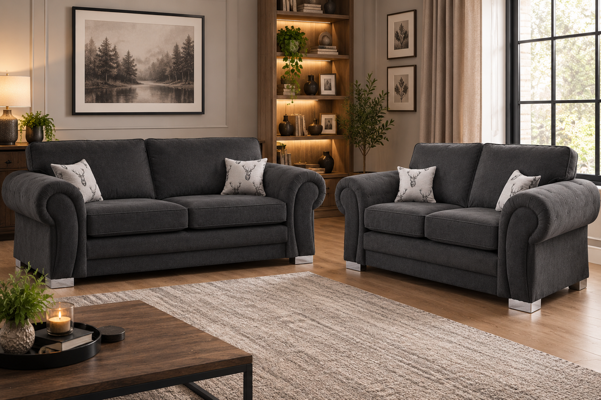 Milan 3 + 2 Seater Fabric Sofa Set Full back