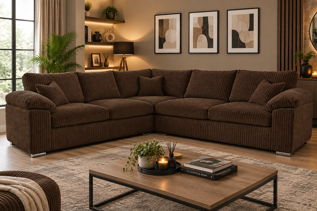 Delta 5 Seater Soft Cord L Shaped Corner Sofa