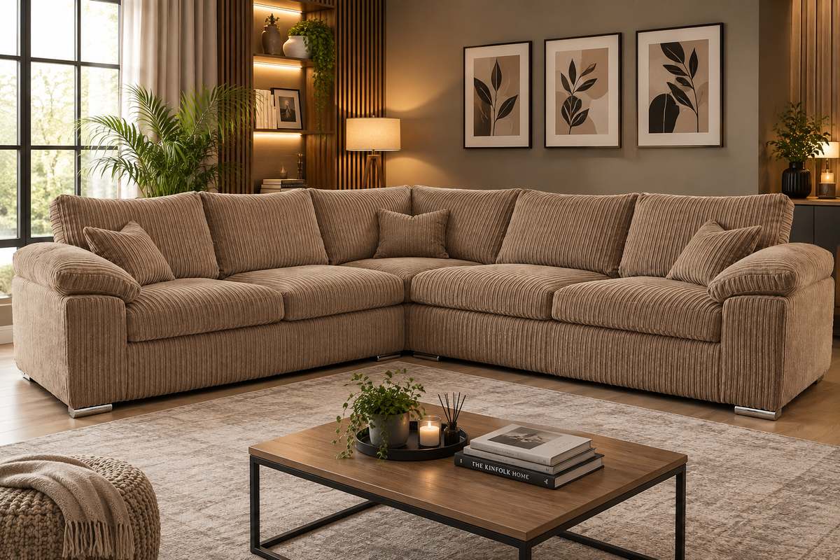 Delta 5 Seater Soft Cord L Shaped Corner Sofa