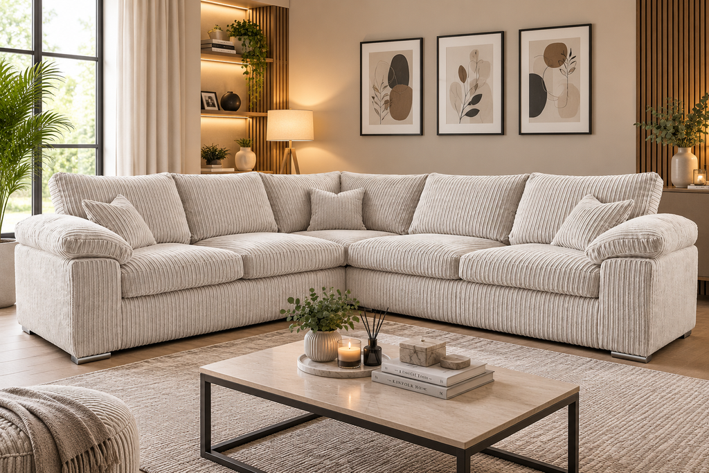 Delta 5 Seater Soft Cord L Shaped Corner Sofa