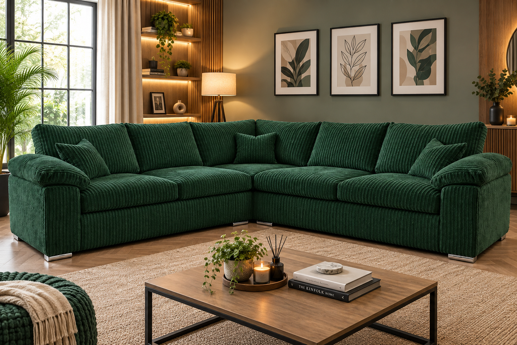 Delta 5 Seater Soft Cord L Shaped Corner Sofa