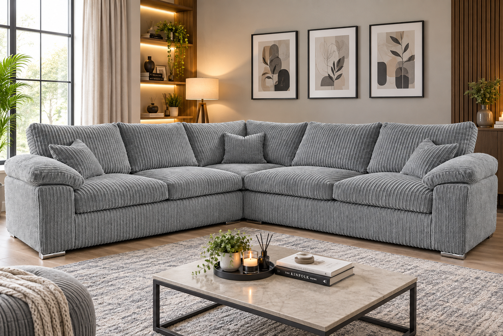 Delta 5 Seater Soft Cord L Shaped Corner Sofa