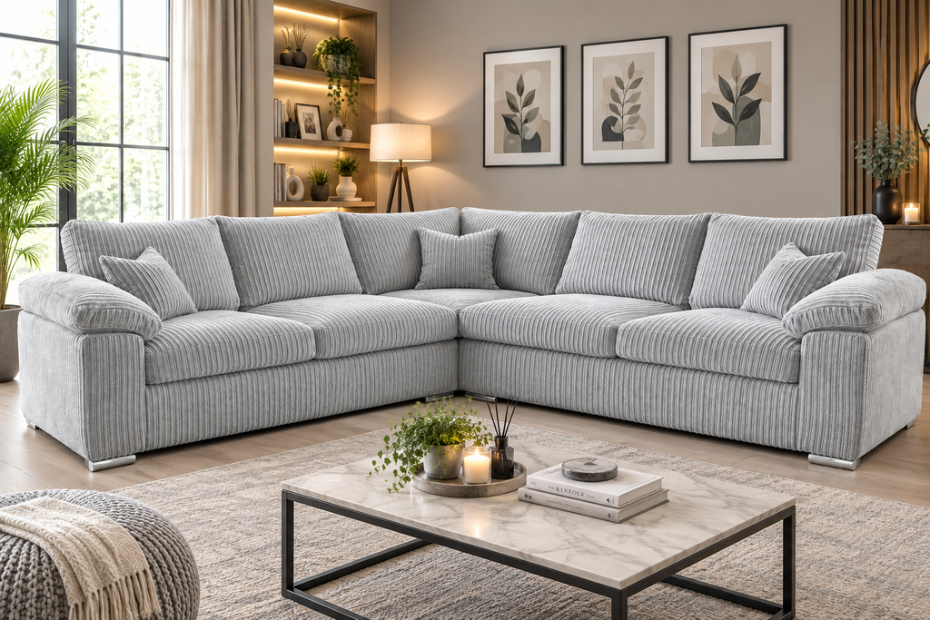 Delta 5 Seater Soft Cord L Shaped Corner Sofa