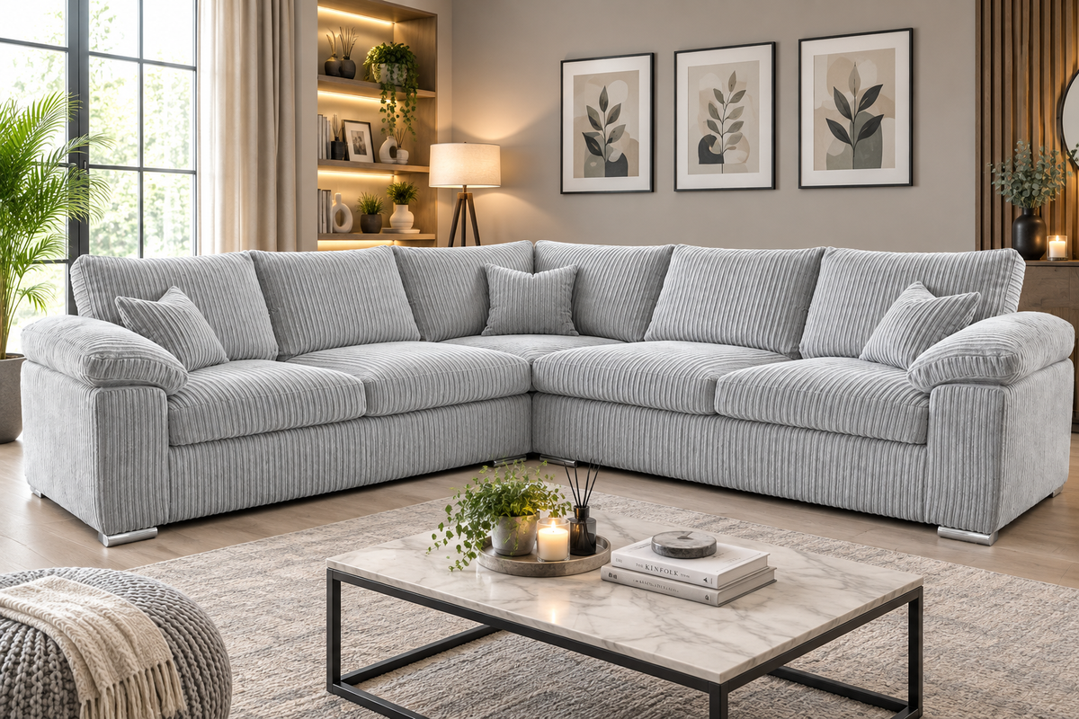Delta 5 Seater Soft Cord L Shaped Corner Sofa