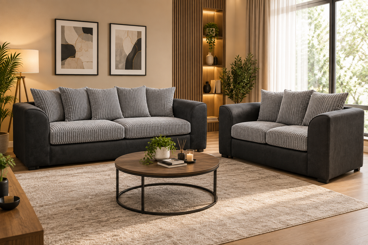 Oxford Full Jumbo Cord Sofa Set - Scatter back
