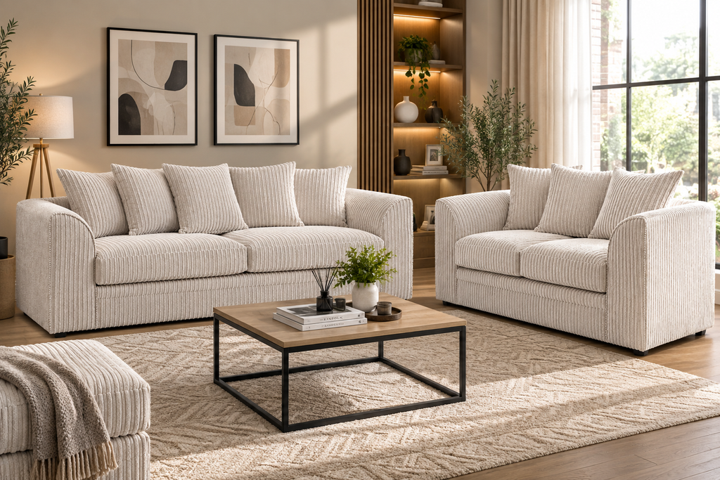 Oxford Full Jumbo Cord Sofa Set - Scatter back