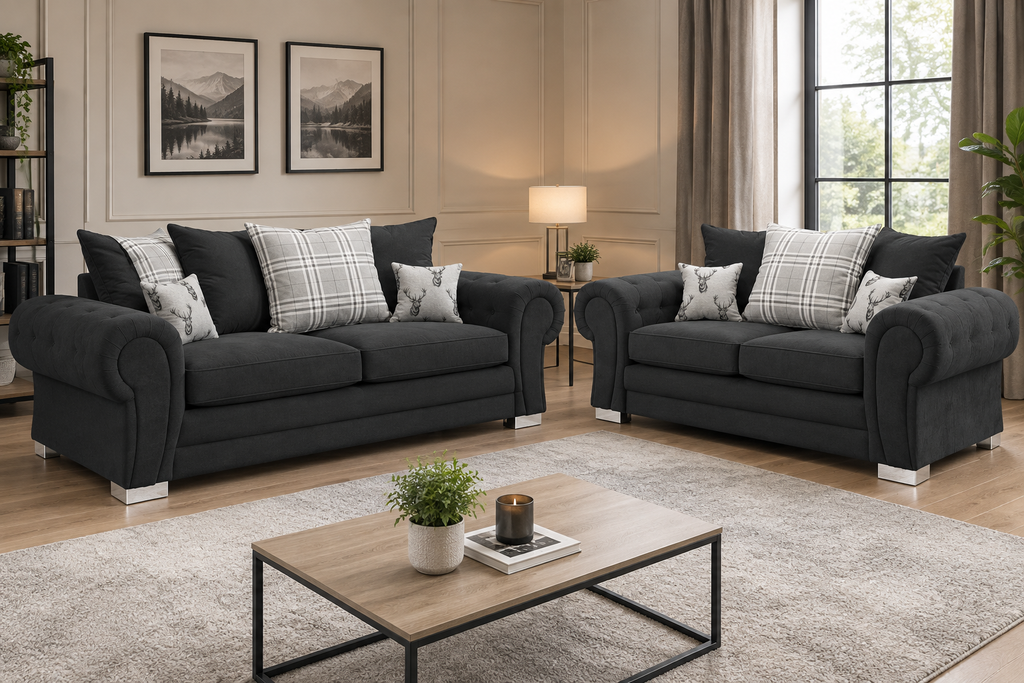 Milan 3 + 2 Seater Fabric Sofa Set Scatter back