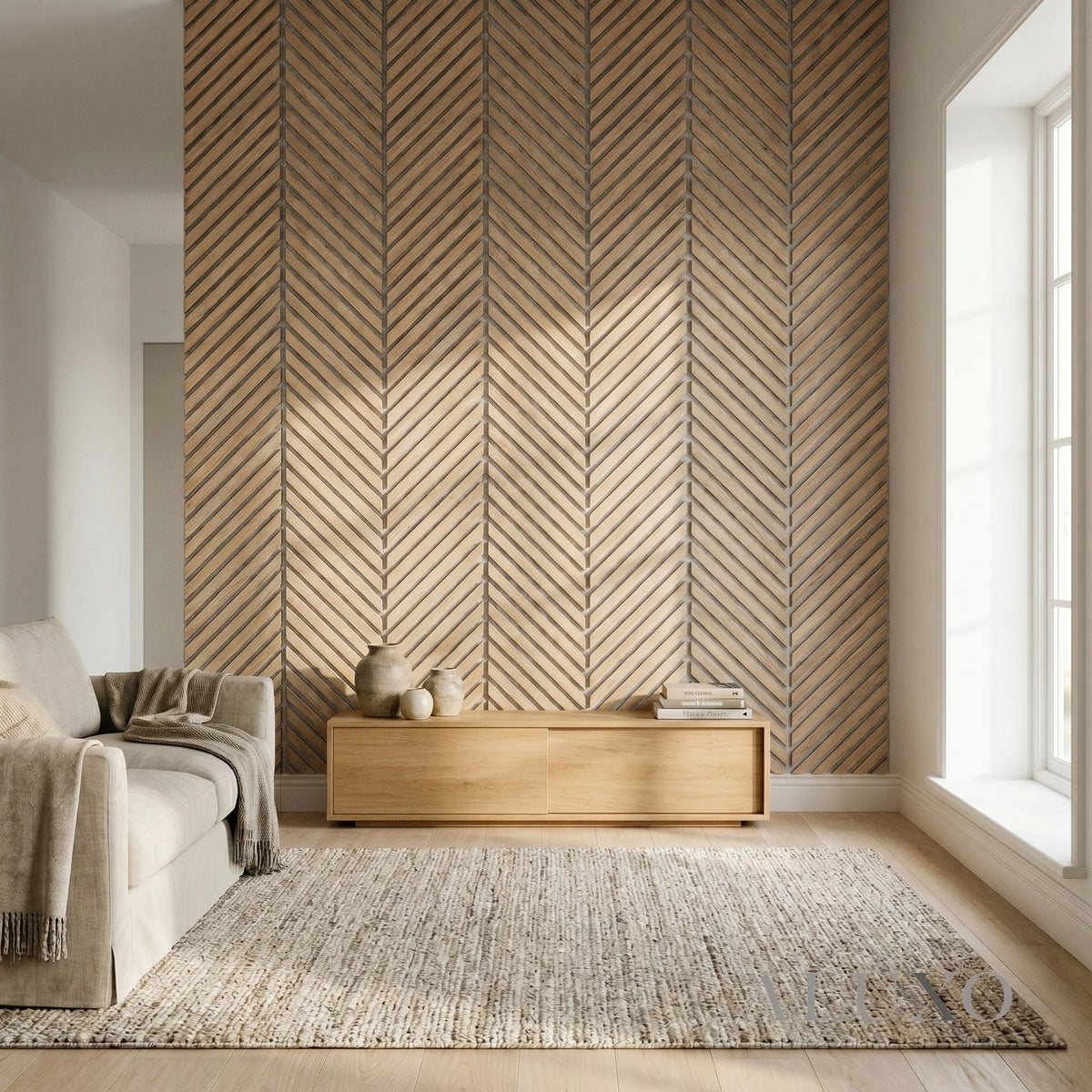 Panelux™ Pro Chevron Slat Oak Wall Panels | Grey Felt Backing - 240cm x 30cm (Set Of 2)