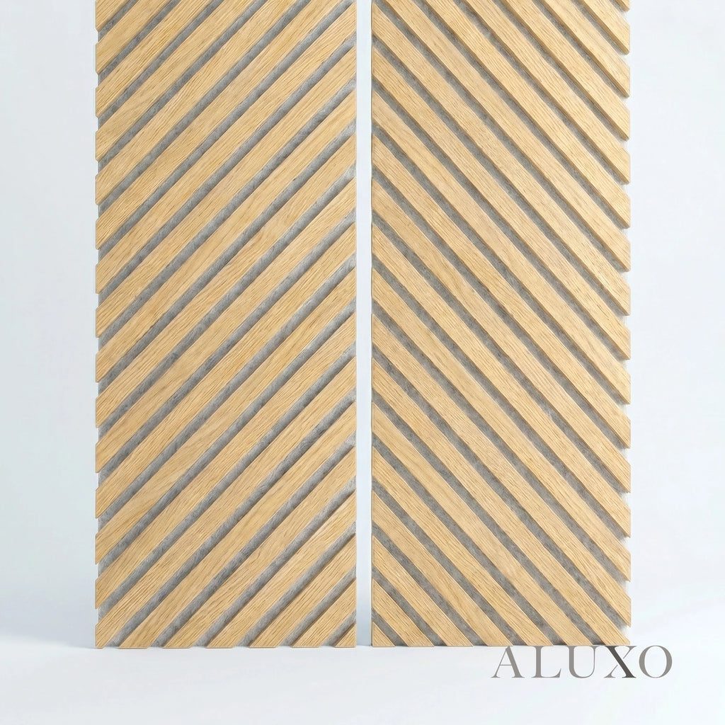 Panelux™ Pro Chevron Slat Oak Wall Panels | Grey Felt Backing - 240cm x 30cm (Set Of 2)