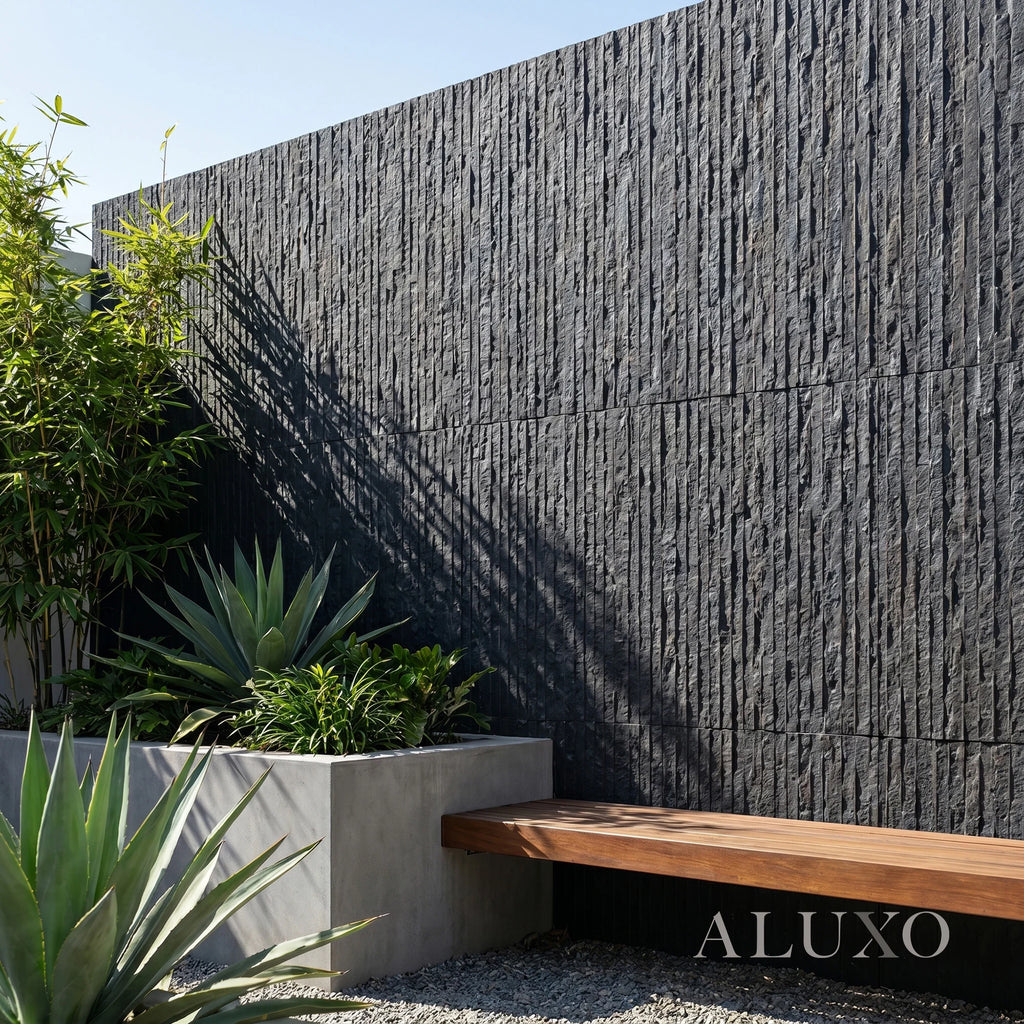 Outdoor Black Chiseled MCM Flexible Stone 2.88m² | 120x60cm Weather-Proof Exterior Panel (Set of 4)
