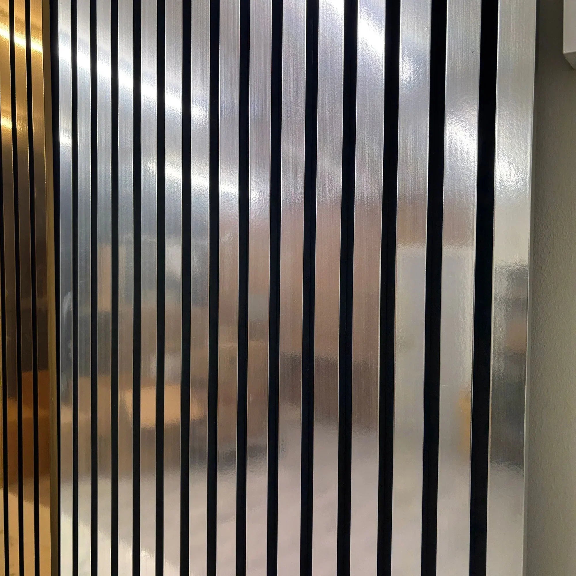 Metallic Chrome Acoustic Slatted Wall Panels – Luxury Soundproof Panel