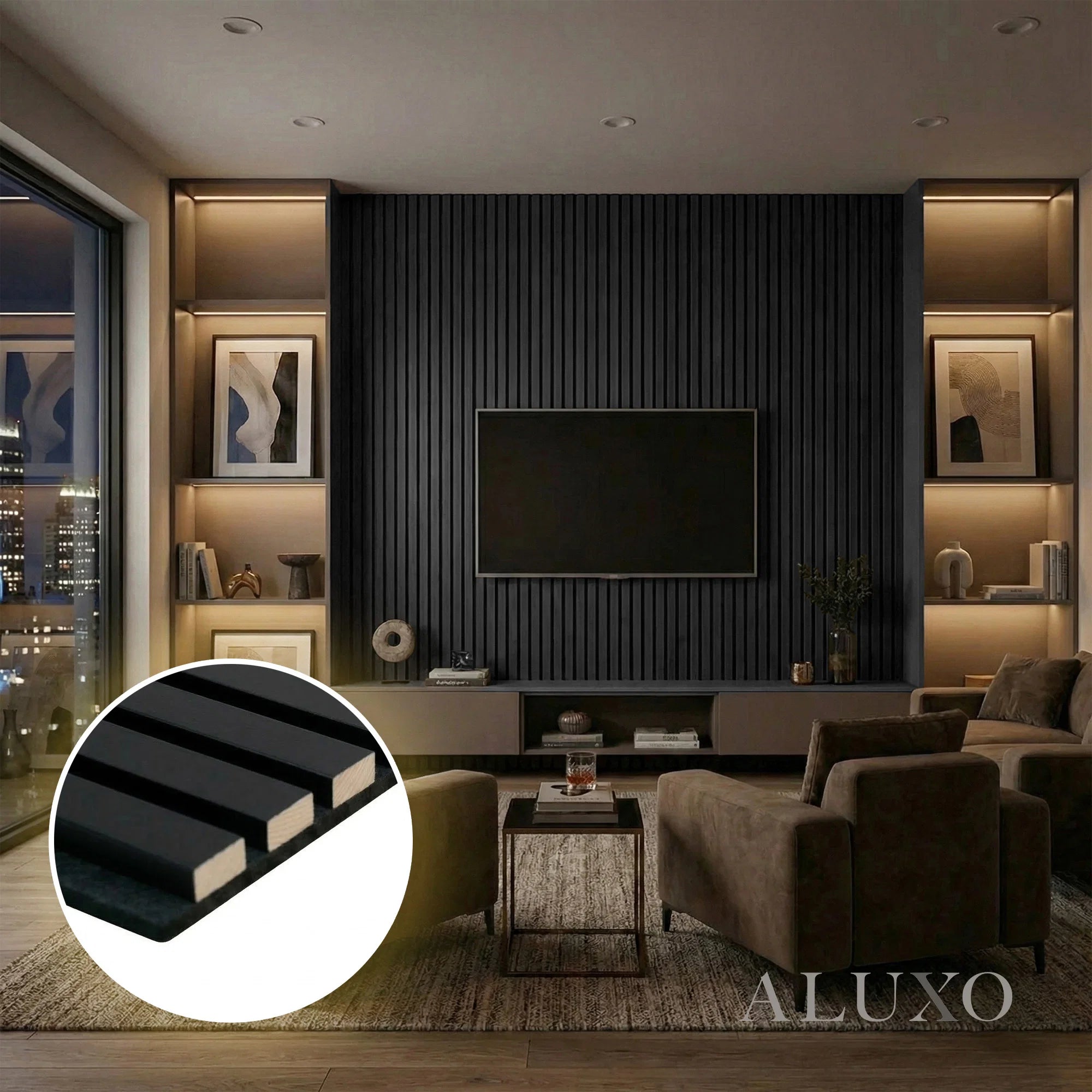 Panelux™ Pro Wide Black Coloured Wall Panel | 3-Sided Wrap Design 240cm x 30cm (Set of 2)