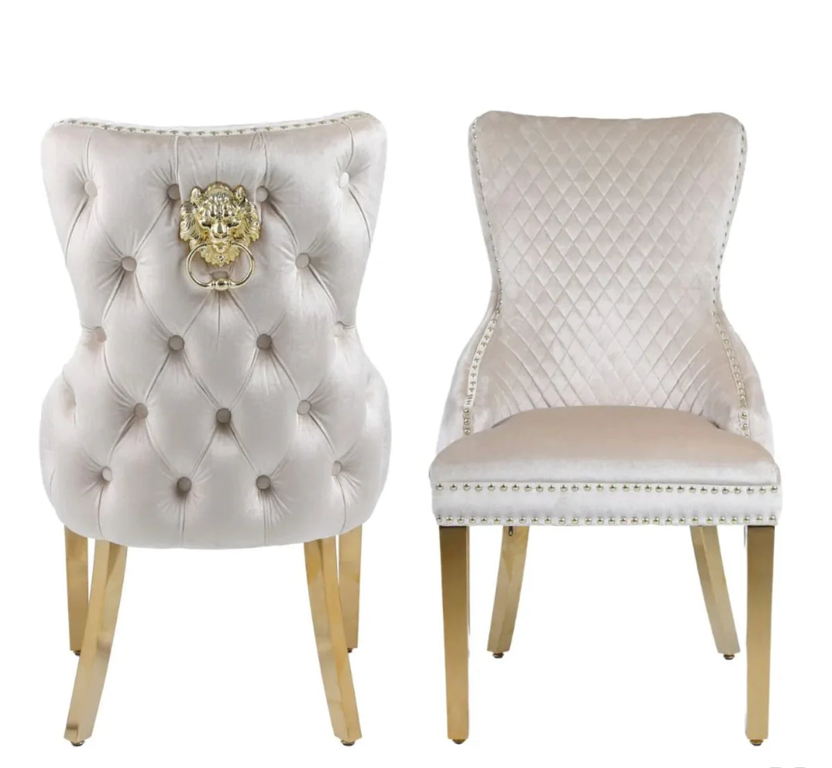 Pair Of 2 Victoria Cream And Gold Chair Dining Chair Lion Knocker| Order 2-4-6-8