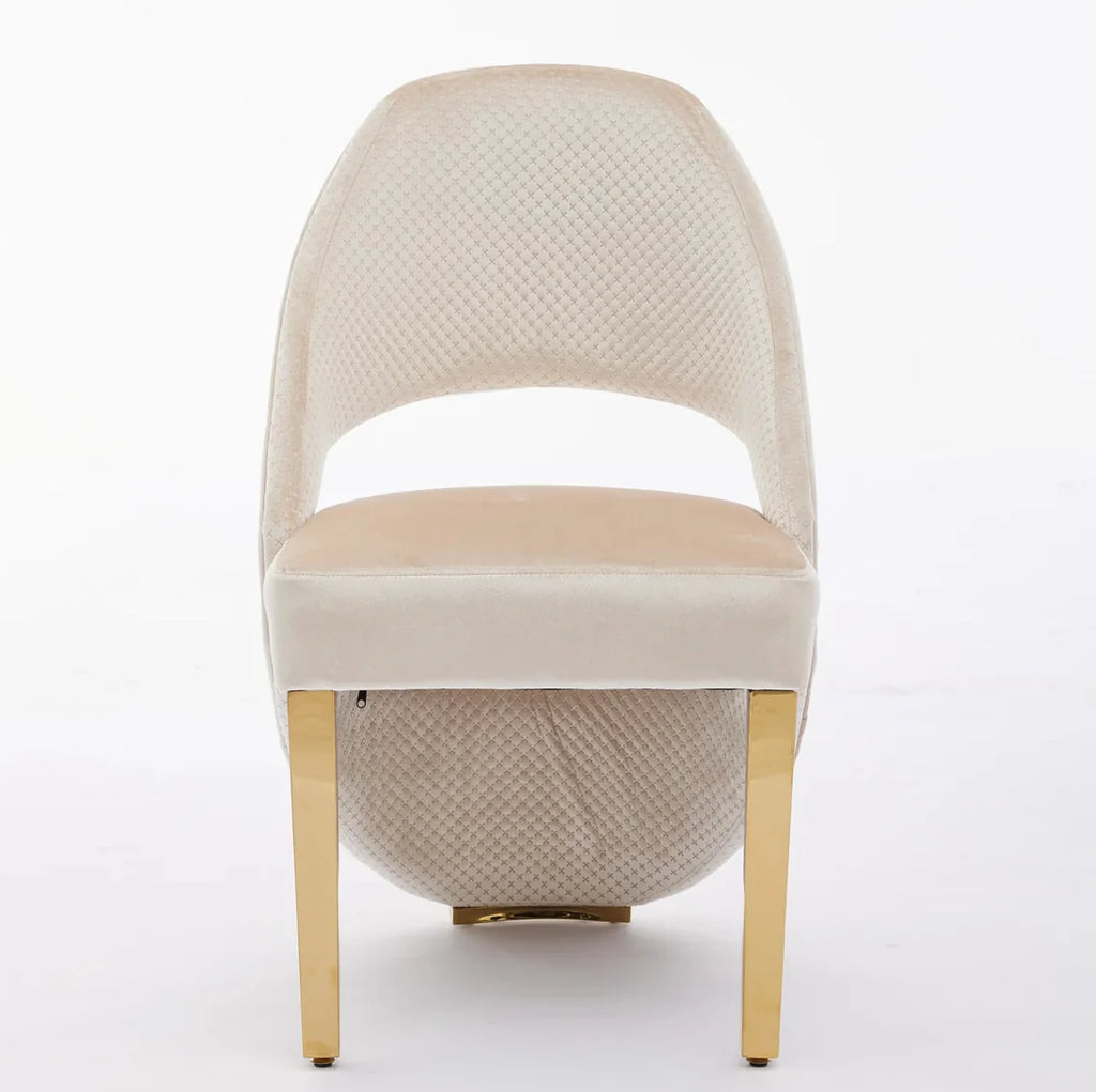 Pair of 2 Santorini Dining Chairs Cream And Gold Plush Velvet
