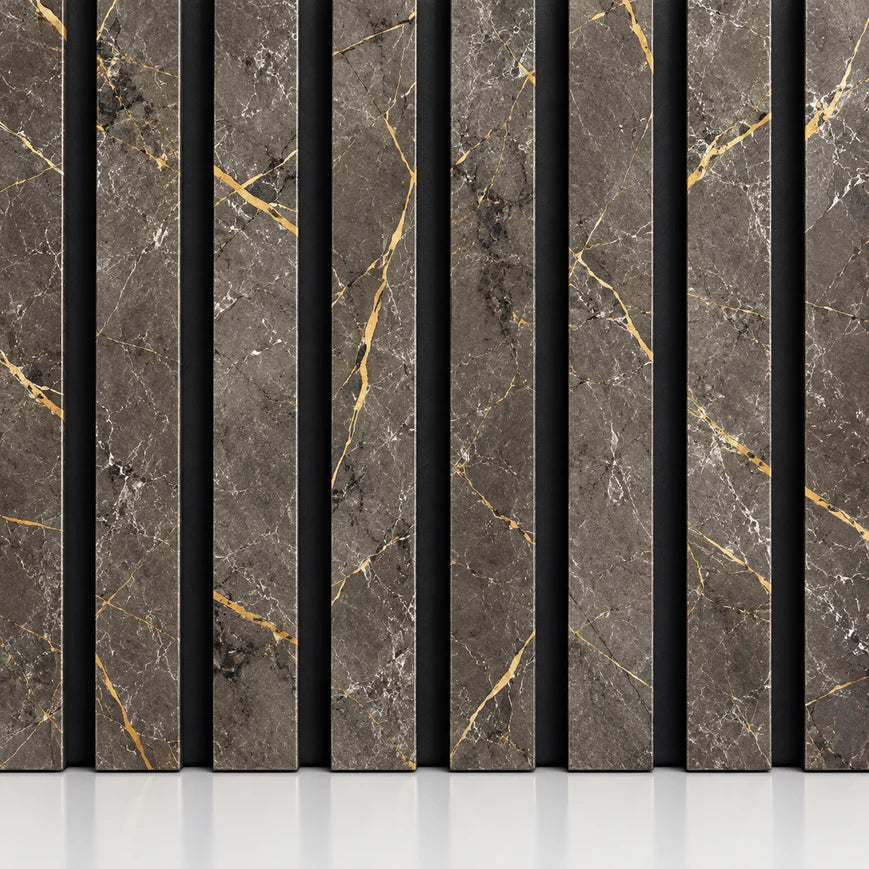 Black & Gold Acoustic Premium slatted wooden felt back wall Panels 2400mm x 600mm - x1 Panel