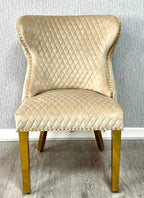 Pair of 2 Valentino Mink & Gold Dining Chairs Ring knocker