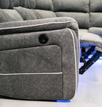 Hannah Electric Recliner Corner Sofa Grey Microfibre Fabric with USB Port, LED Lights & Cup Holders