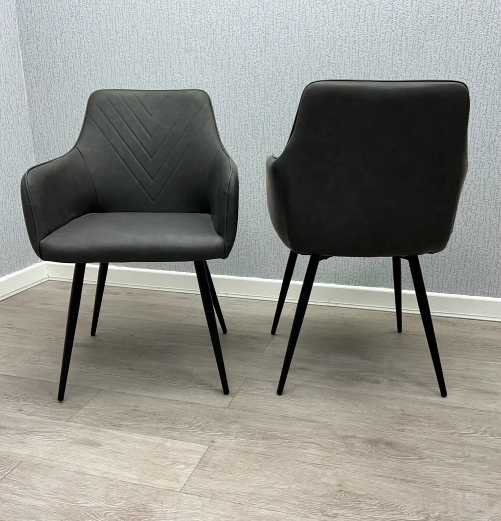 2 x Stanford Grey Dining Chair PU Leather