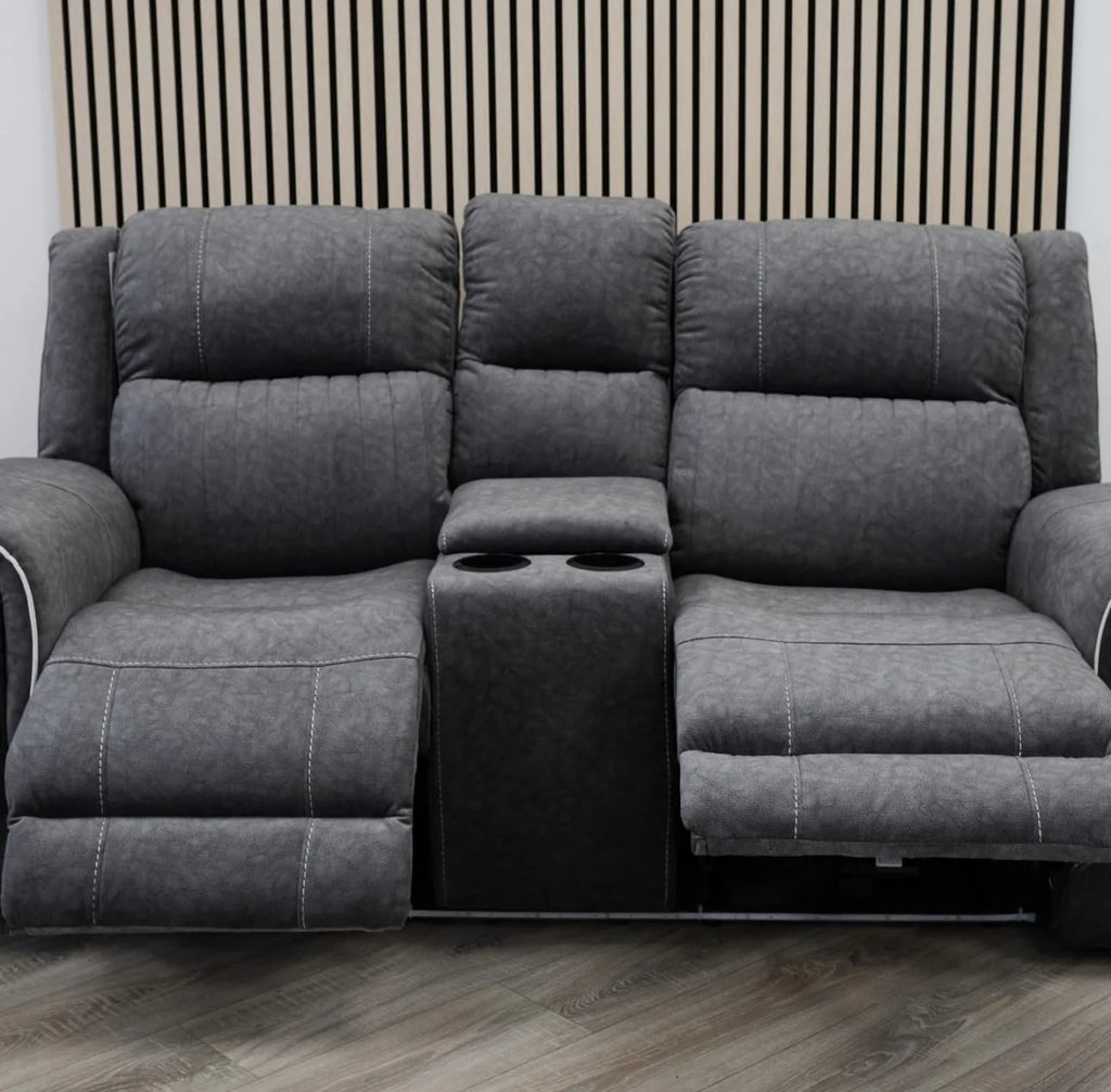 Hannah 3 Seater Recliner Sofa + 2 Seater Recliner Sofa Grey Micro Fibre Fabric USB Port -LED Lights - Electric Recliner