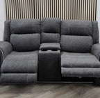 Hannah 3 Seater Recliner Sofa + 2 Seater Recliner Sofa Grey Micro Fibre Fabric USB Port -LED Lights - Electric Recliner