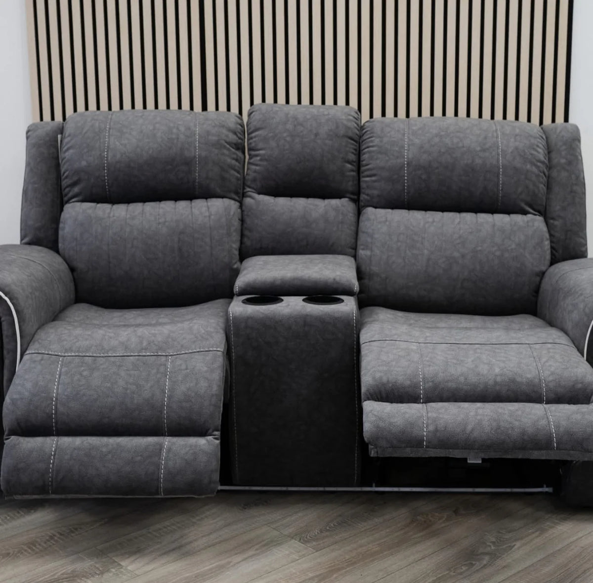 Hannah 3 Seater Recliner Sofa + 2 Seater Recliner Sofa Grey Micro Fibre Fabric USB Port -LED Lights - Electric Recliner