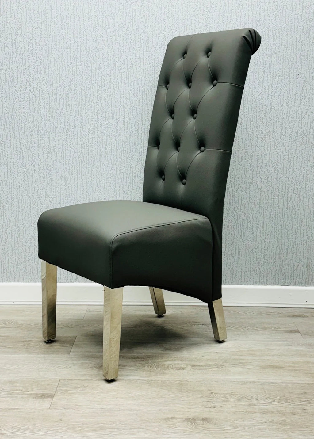Pair Of 2 Sofia Dark Grey Pu Leather Chair Lion Knocker