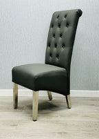 Pair Of 2 Sofia Dark Grey Pu Leather Chair Lion Knocker