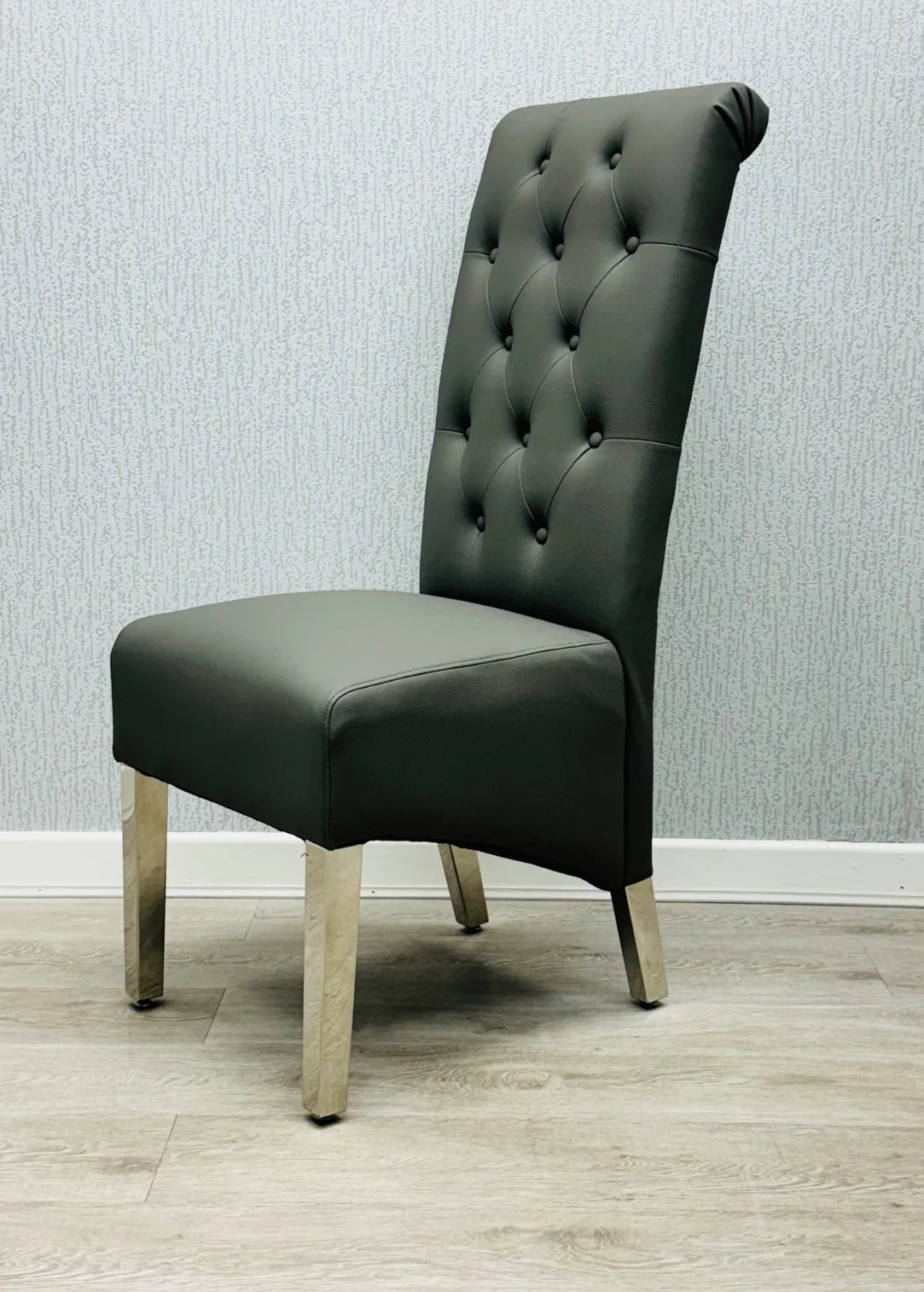 Pair Of 2 Sofia Dark Grey Pu Leather Chair Lion Knocker