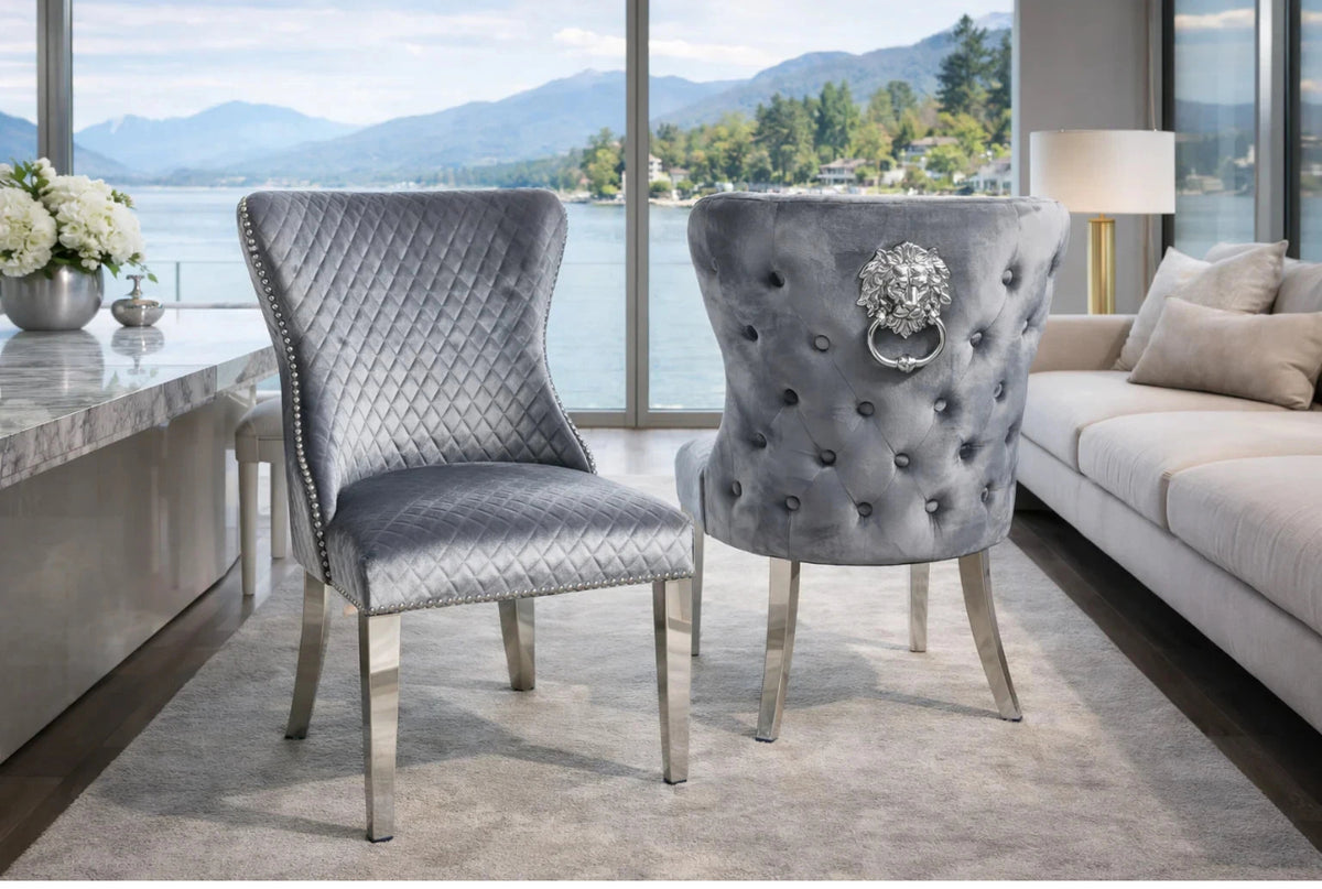 Louis Marble Table With 4 lewis Lion Knocker Chairs