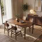 ALUXO® Daisy 1.5m Walnut Dining Set – 4-Leg Base Table with 4/6 Kingswood Oatmeal Bouclé Chairs