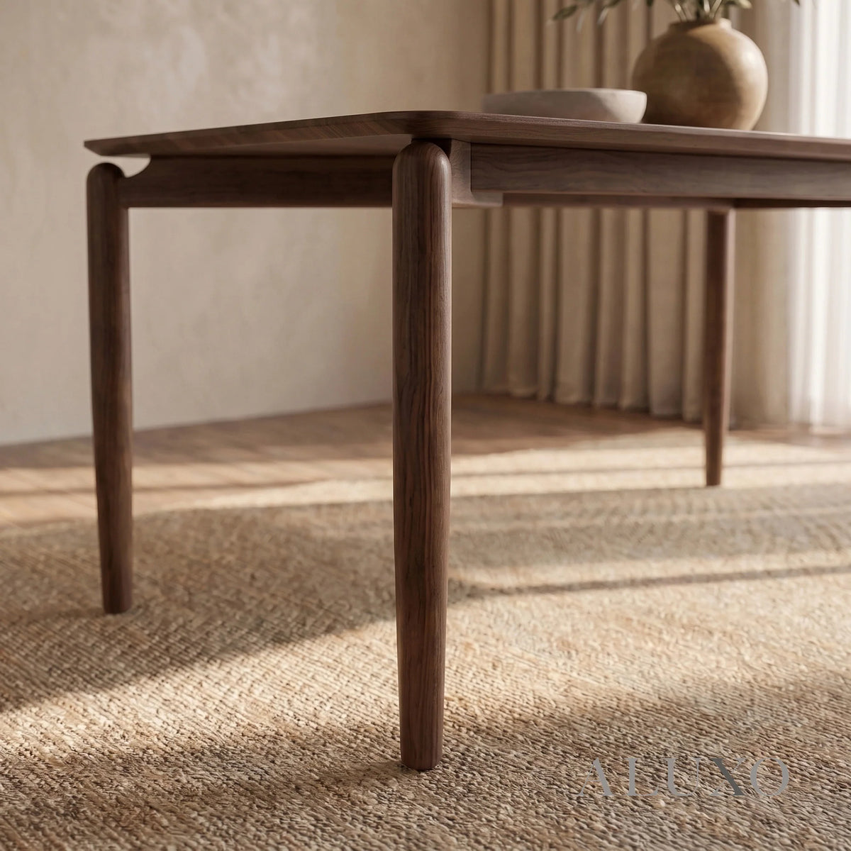 ALUXO® Daisy 1.5m Walnut Dining Set – 4-Leg Base Table with 4/6 Kingswood Oatmeal Bouclé Chairs