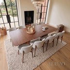 ALUXO® Dino 2.4m Walnut Dining Set – Architectural Table with 4/6/8 Dino Oatmeal Bouclé Chairs