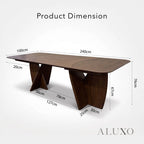 ALUXO® Dino 2.4m Walnut Dining Set – Architectural Table with 4/6/8 Dino Oatmeal Bouclé Chairs