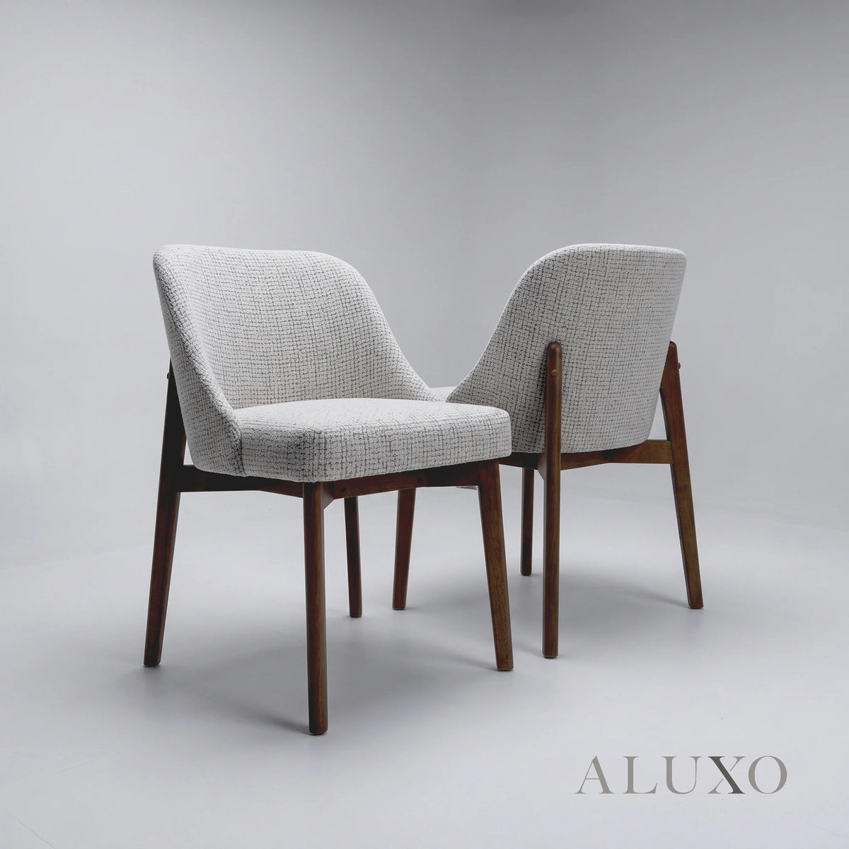 ALUXO® Dino 2.4m Walnut Dining Set – Architectural Table with 4/6/8 Dino Oatmeal Bouclé Chairs