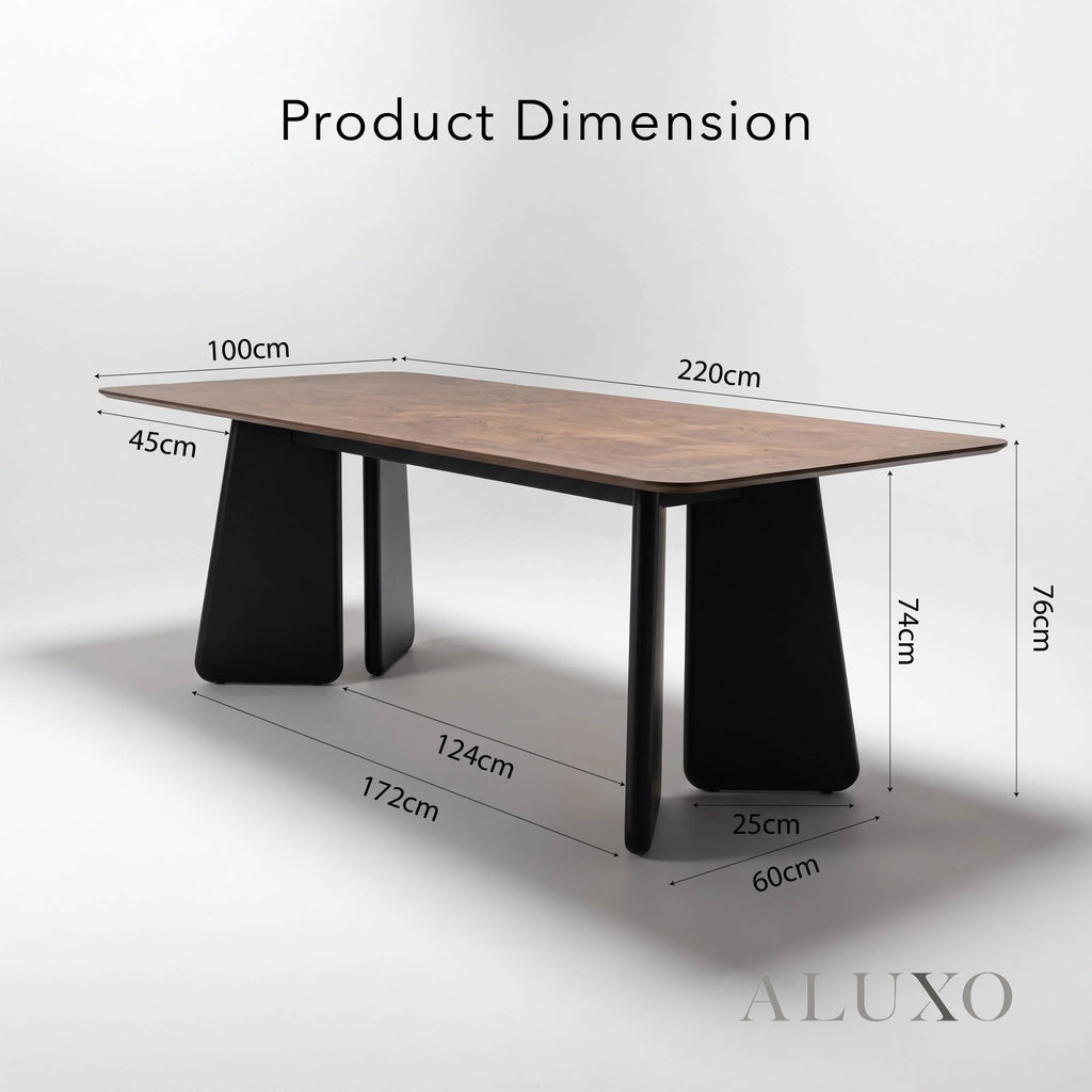 ALUXO® Dunkin 220cm Walnut Dining Table - Black Tapered Legs