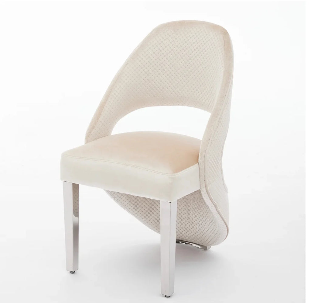 Pair of 2 Santorini Dining Chairs Cream Plush Velvet Chrome Legs