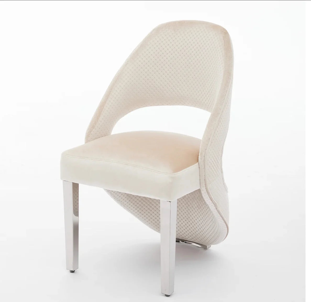 Pair of 2 Santorini Dining Chairs Cream Plush Velvet Chrome Legs