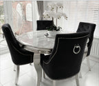 Louis 1.3 round marble table with Jessica ring knocker chairs in grey