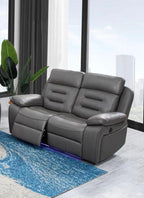 Hifsa 2 Seater Grey Leather Electric Recliner Sofa LED Lights & , USB Port