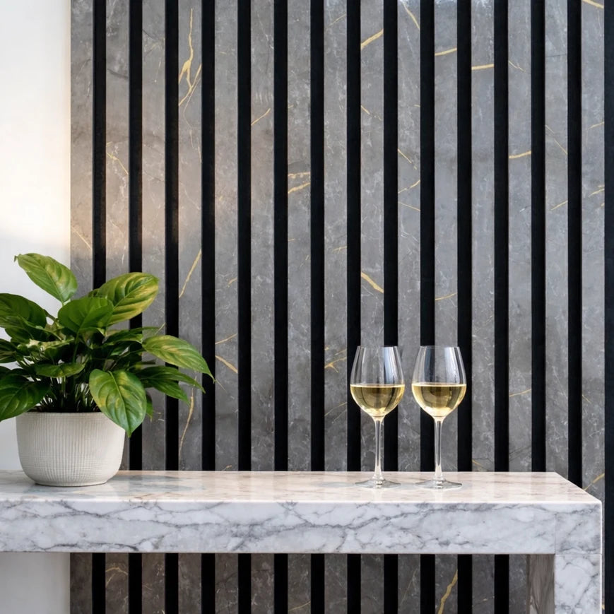 Black & Gold Acoustic Premium slatted wooden felt back wall Panels 2400mm x 600mm - x1 Panel