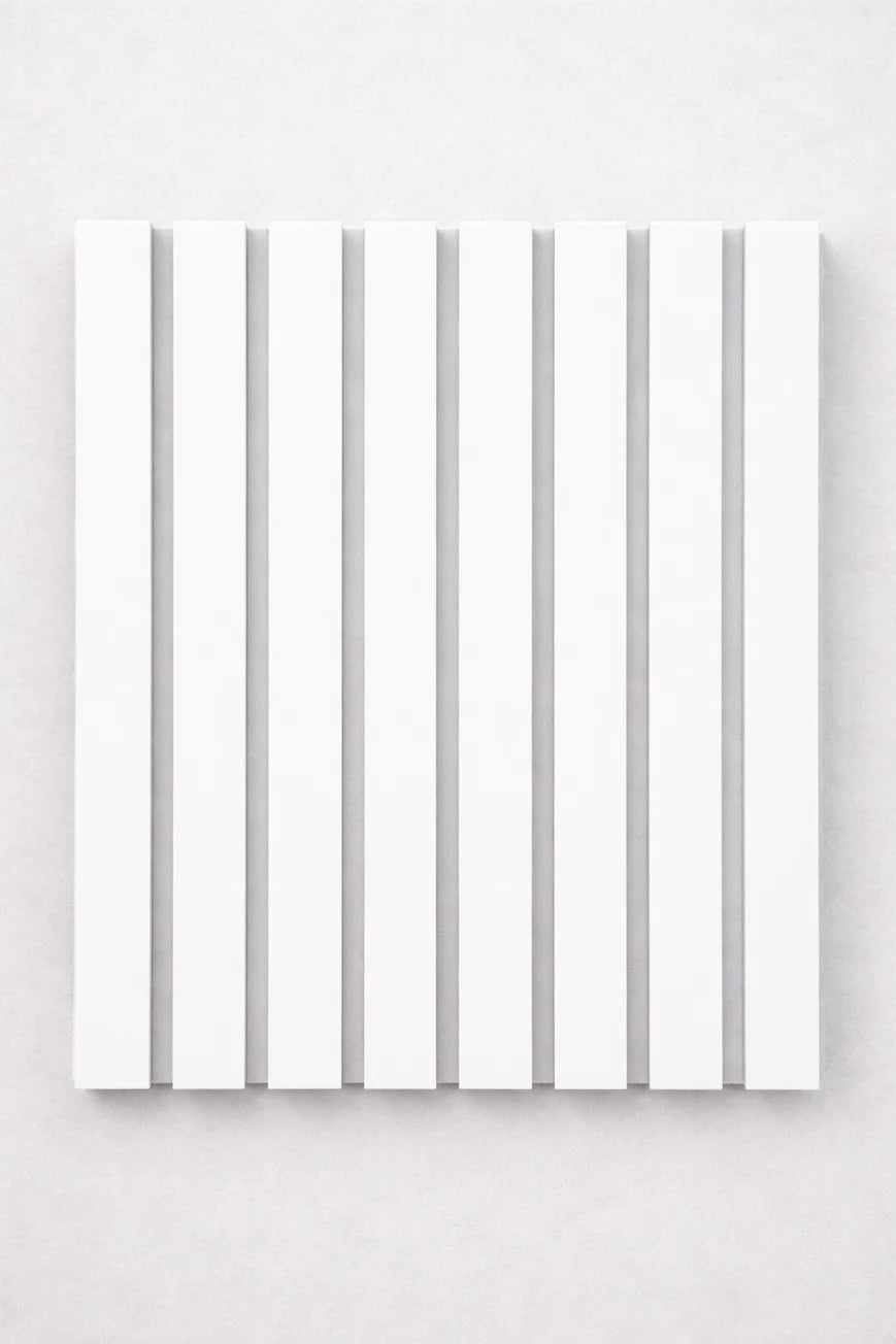 Snow White on white felt back Acoustic Premium slatted wooden wall Panels 2400mm x 60mm x 17mm - X1 Panel