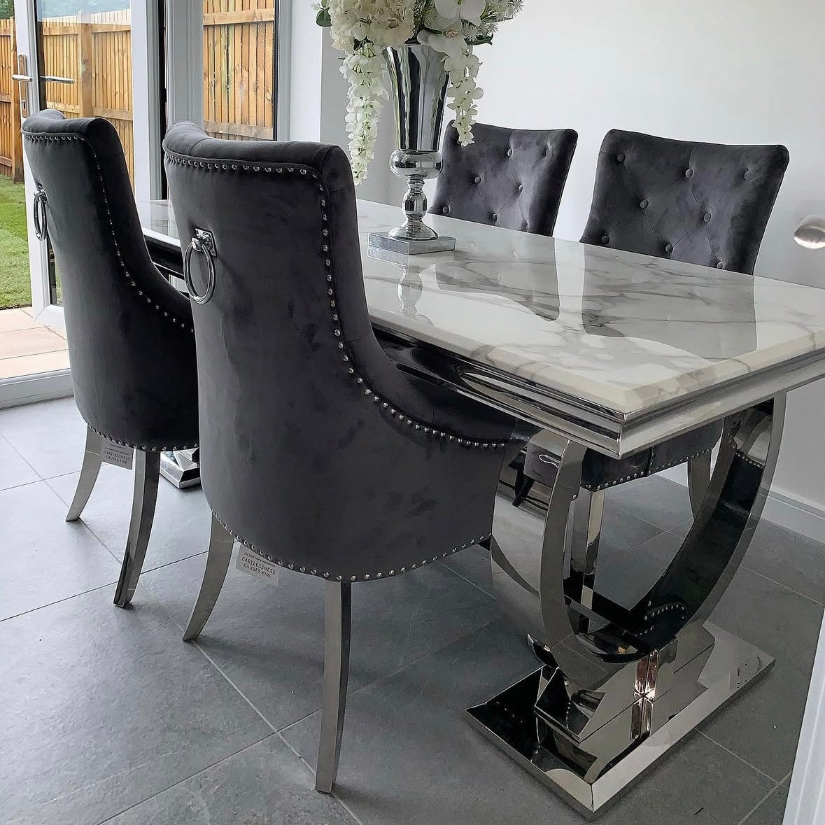 Ariana Marble 1.8M Dining Table And Cheshire Velvet Knocker Dining Chairs Or Bench