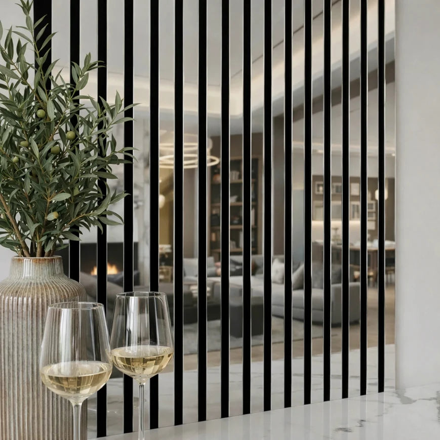 Silver Mirror Effect Acoustic Premium slatted wooden felt back wall Panels 2400mm x 600mm - x1 Panel