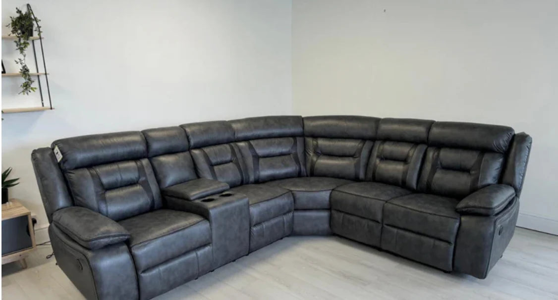 SUPERNOVA ELECTRIC RECLINER SOFA CORNER - Tech Fabric Sofa GREY WITH BLACK TRIM