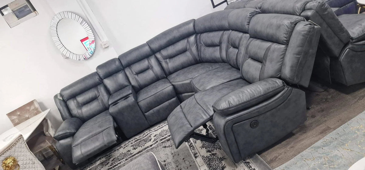 SUPERNOVA ELECTRIC RECLINER SOFA CORNER - Tech Fabric Sofa GREY WITH BLACK TRIM
