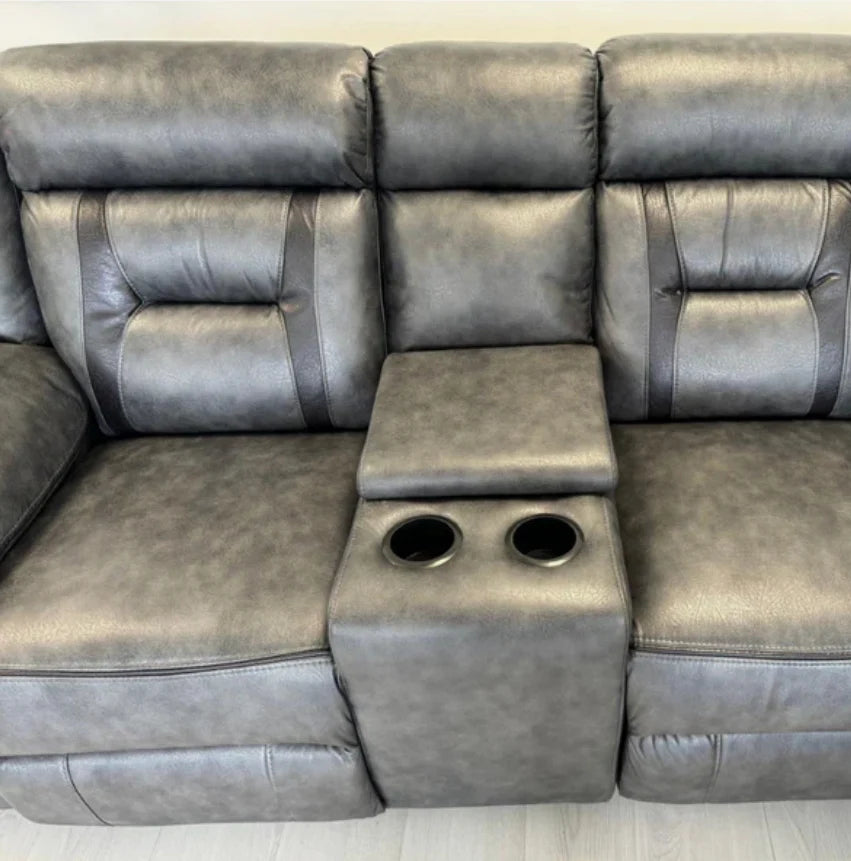 SUPERNOVA ELECTRIC RECLINER SOFA CORNER - Tech Fabric Sofa GREY WITH BLACK TRIM