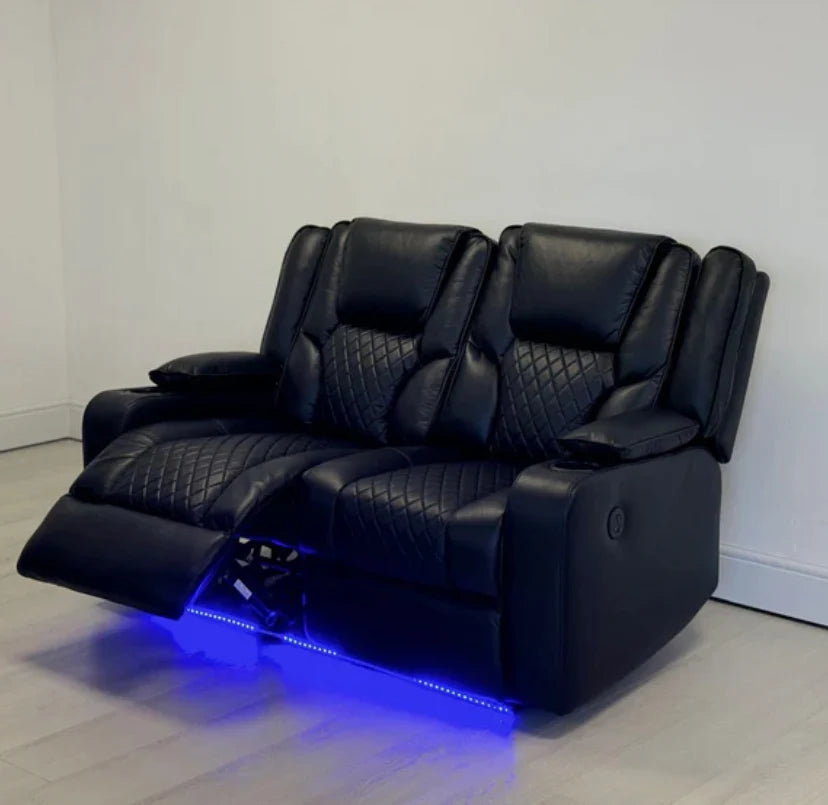 Electric Recliner Sofa Black Roma 3 Seater Recliner Sofa & 2 Seater Recliner Sofa